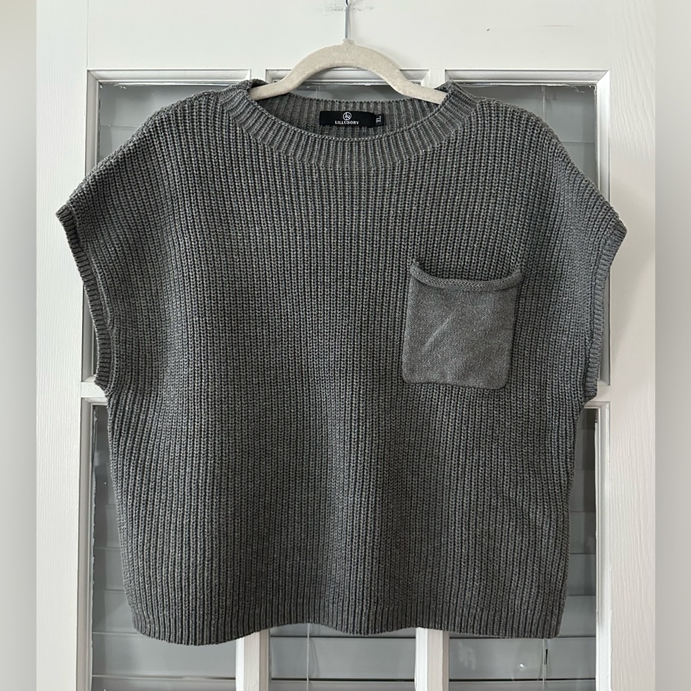 Lillusory Women’s XL Gray Knit Short Sleeve Crew Neck Sweater | SKU 0450